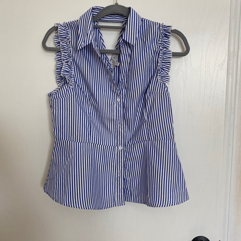 Boutique brand button down/peplum blouse